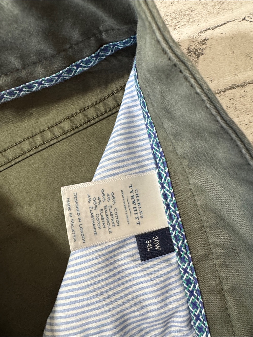 NEW Charles Tyrwhitt mens 30x34 slim fit dark olive five pocket pants NWT - Picture 3 of 5